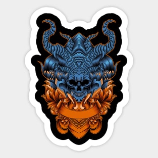 Skull with horns with ornament illustration Sticker